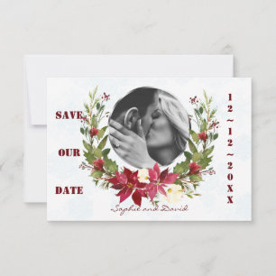 Poinsettia Winter Wreath Wedding Save the Date