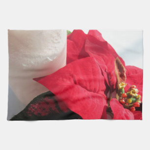 Poinsettia with Candle Tea Towel