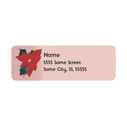 Poinsettia with Dragonfly with red Return Address Label