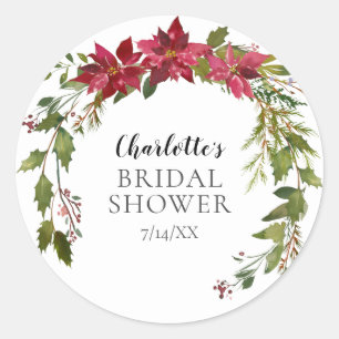 Poinsettia Wreath Bridal Shower Classic Round Sticker