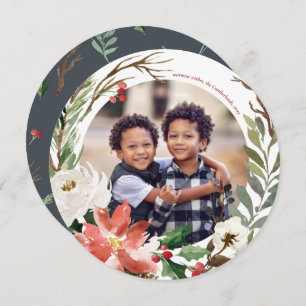 Poinsettia Wreath Christmas Holiday Photo Card