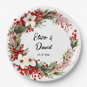Poinsettia Wreath Christmas Wedding Paper Plate