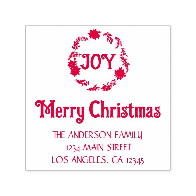 Poinsettia Wreath Merry Christmas Return Address Self-inking Stamp (Design)