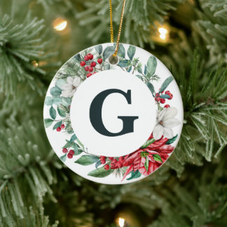 Poinsettia wreath monogram ornament