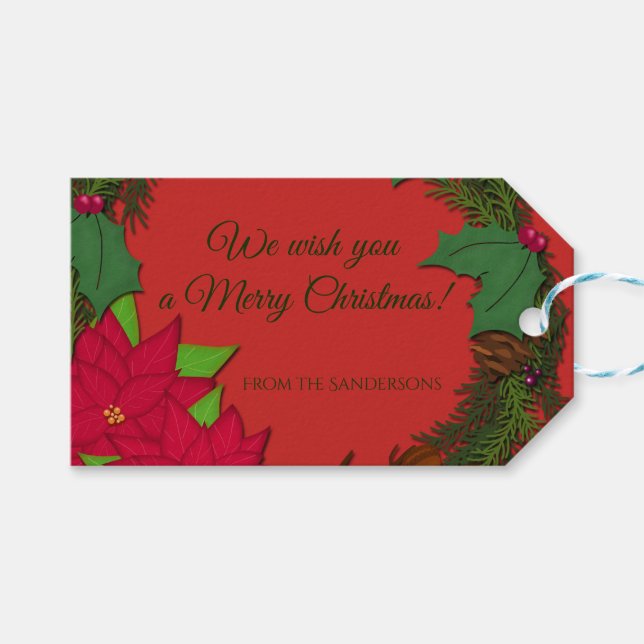 Poinsettia Wreath | Personalise Christmas Gift Tags (Front (Horizontal))