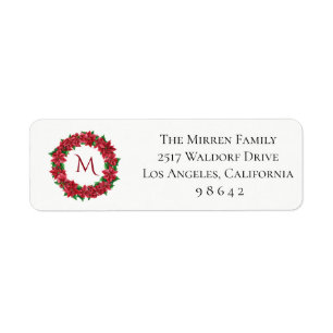 Poinsettia Wreath Personalised Return Address Label