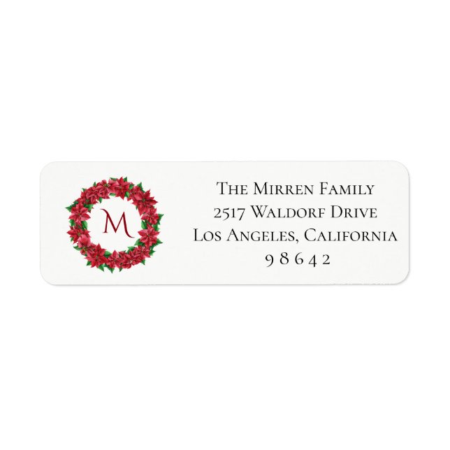 Poinsettia Wreath Personalised Return Address Label (Front)