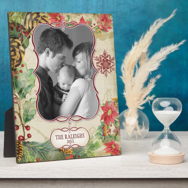 Poinsettia Wreath Pine Cone Snowflake Photograph Plaque (Side)