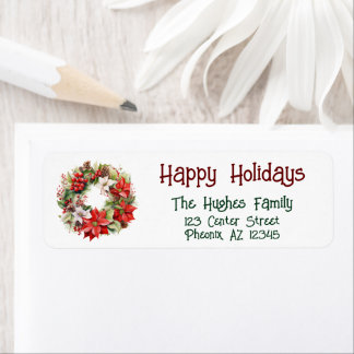 Poinsettia Wreath Return Address Label