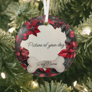 Poinsettia Wreath with Bone Tag Glass Tree Decoration