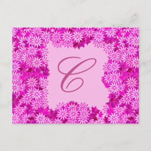 Poinsettia Wreath with Monogram, Fuchsia Pink Postcard