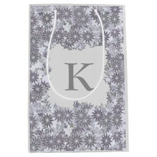 Poinsettia Wreath with Monogram, Silver Grey Medium Gift Bag