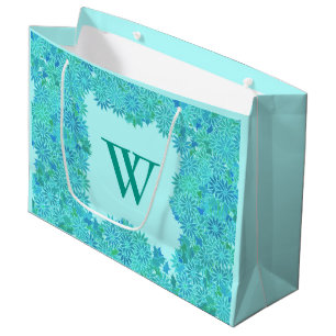 Poinsettia Wreath with Monogram, Turquoise Large Gift Bag