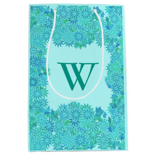 Poinsettia Wreath with Monogram, Turquoise Medium Gift Bag