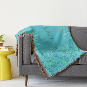 Poinsettia Wreath with Monogram, Turquoise Throw Blanket