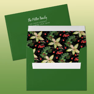 Poinsettias and Berries Green Envelope