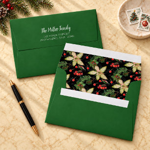 Poinsettias and Berries Green Envelope