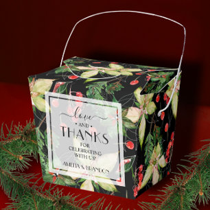 Poinsettias and Berries on Black Christmas Favour Box