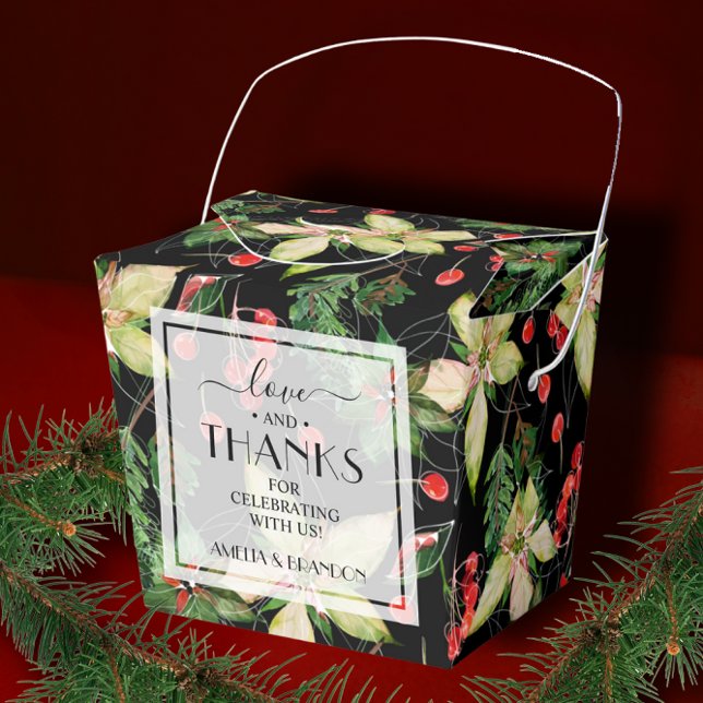 Poinsettias and Berries on Black Christmas Favour Box (Creator Uploaded)