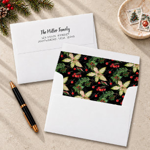 Poinsettias and Berries on Black Envelope