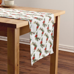 Poinsettias and Christmas Holly Medium Table Runner