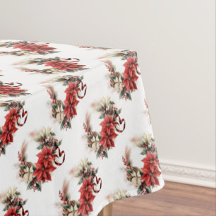 Poinsettias and Christmas Holly Tablecloth
