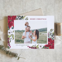 Poinsettias and Fir Leaves Merry Christmas Photo