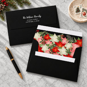 Poinsettias and Greenery Black Envelope