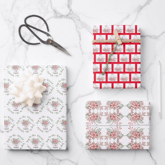 Poinsettias And Holly Berries Wrapping Paper Sheet (Creator Uploaded)