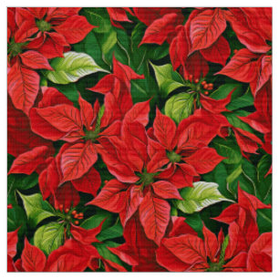 Poinsettias and Holly Leaves Fabric