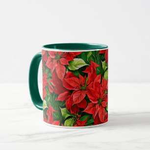 Poinsettias and Holly Leaves   Mug