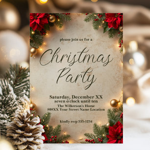 Poinsettias and Lights Elegant Christmas Party Invitation