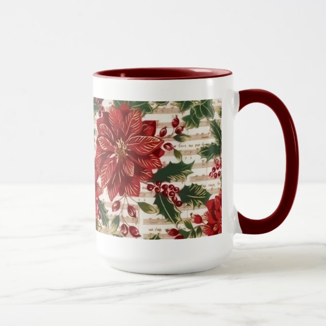 Poinsettias and Music Christmas Mug (Right)