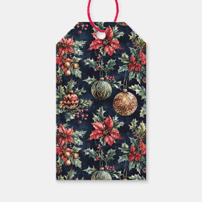 Poinsettias and Ornaments Gift Tags (Front)