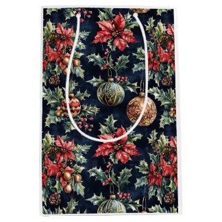 Poinsettias and Ornaments Medium Gift Bag