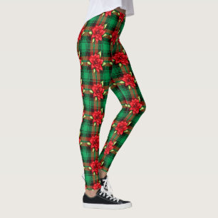 Poinsettias And Plaid Leggings
