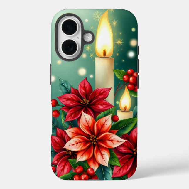poinsettias and vibrant holly berries Case-Mate iPhone case (Back)