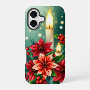 poinsettias and vibrant holly berries iPhone 16 case