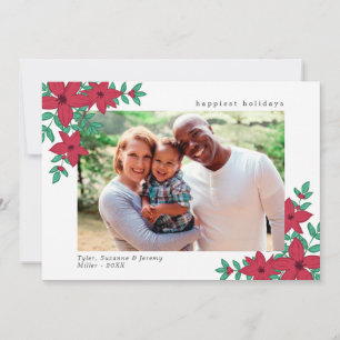 Poinsettias & Berries Happy Holidays Photo Holiday Card