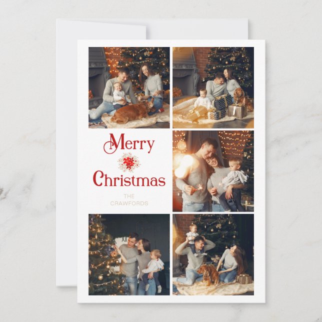  Poinsettias Bouquet Tend Elegant Collage 5 Photos Holiday Card (Front)