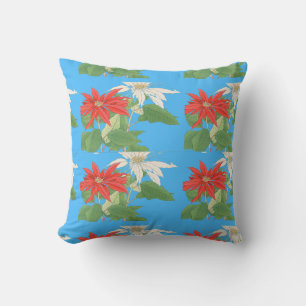 Poinsettias Christmas Blue Cushion