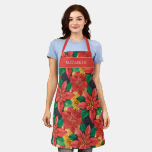 Poinsettias Christmas Holiday Personalized Apron