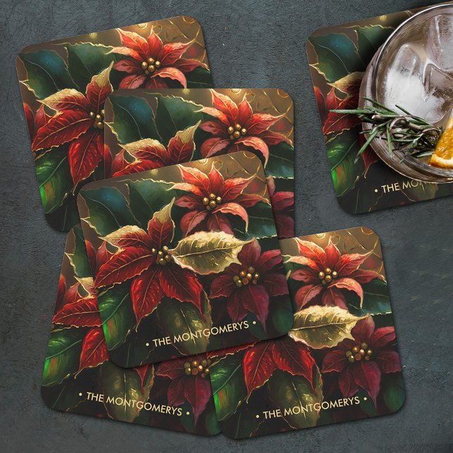 Poinsettias Christmas Holiday  Square Paper Coaster (Creator Uploaded)