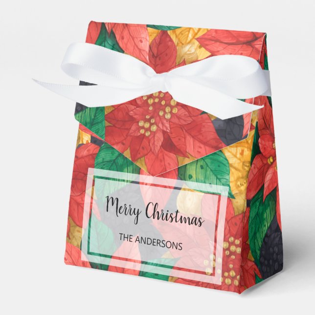 Poinsettias Christmas Holiday Tent Favour Box (Front Side)