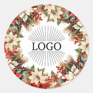 Poinsettias Christmas Logo Classic Round Sticker