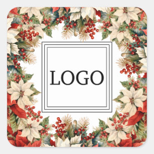 Poinsettias Christmas Logo Square Sticker