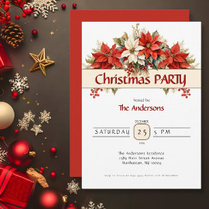 Poinsettias Christmas Party Invitation