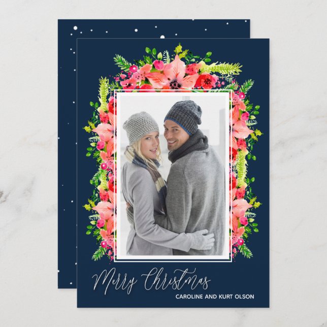 Poinsettias Christmas Photo Holiday Card (Front/Back)