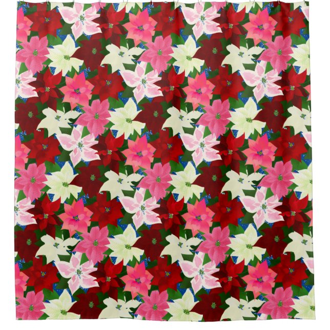 Poinsettias Christmas Shower Curtain (Front)