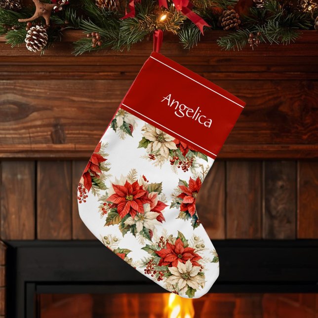 Poinsettias Custom Name  Small Christmas Stocking (Creator Uploaded)